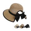 8484Summer hat girls' versatile bow-tied ponytail hole large eaves straw hat, outdoor outing sun hat