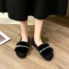 2024 Women Fur Round Toe Flats Slip on Shoes for Woman Winter Plush Warm Boots Femme Cotton Loafers Mary Jane Plus Size Mujer