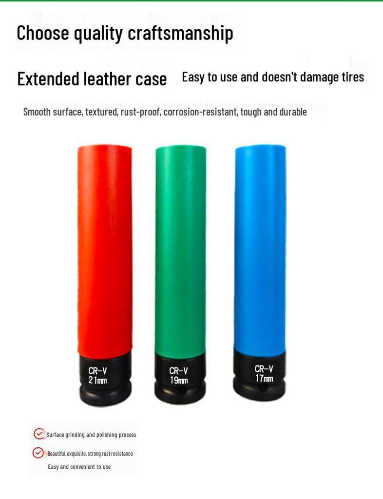 1/2 Air Impact Wrench Set with Colored Sleeves for Tire Screws - Extended Pneumatic Electric Socket