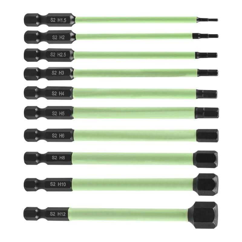 10Pcs 1.5mm-12mm Allen Wrench Drill Bit 1/4inch Hex Screwdriver Bit Set Allen Key Bit Set for Assembling Furniture