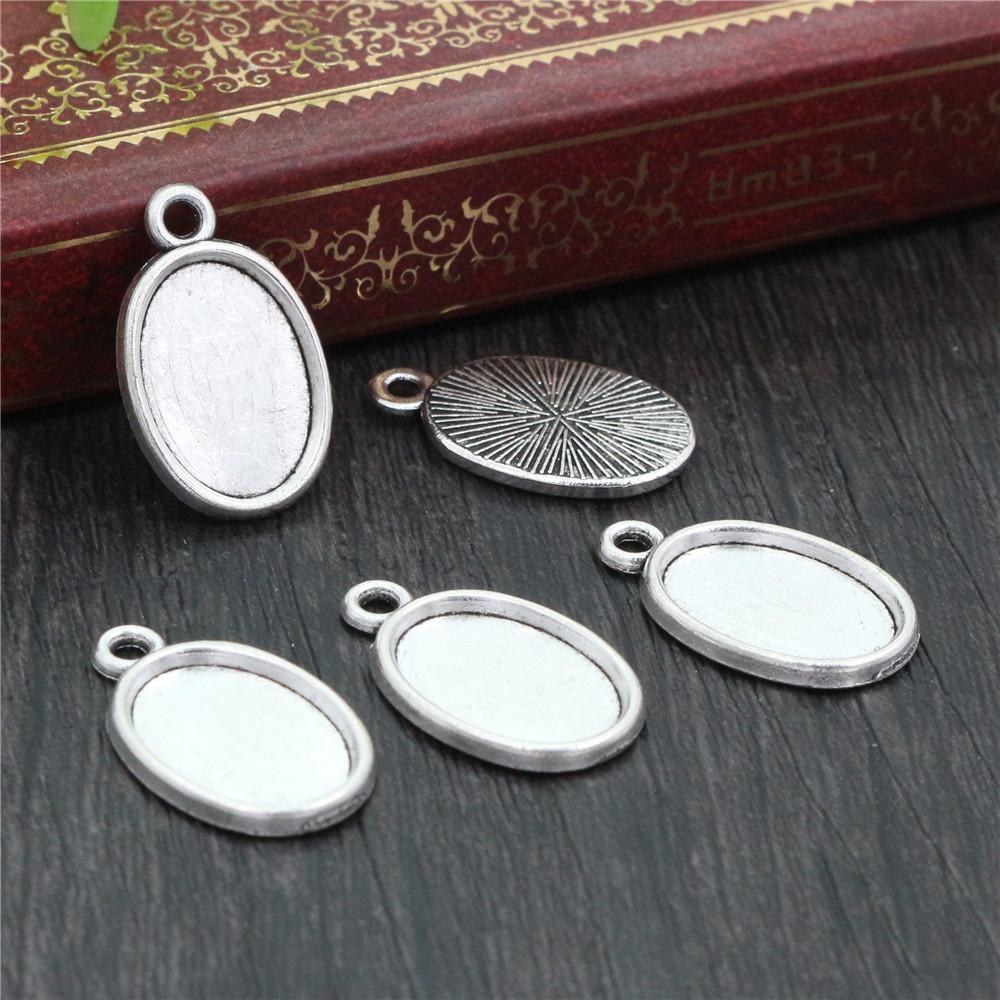 20pcs 10x14mm Inner Size Antique Silver Plated Bronze Classic Flower Style Cameo Cabochon Base Setting Pendant Necklace Findings
