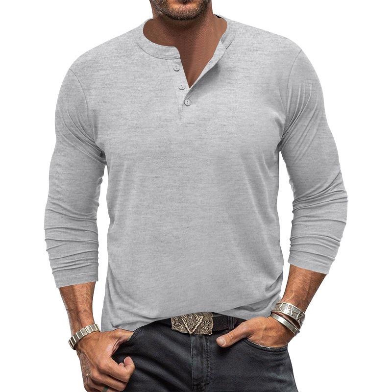 Mens Casual Long Sleeve Solid Henley Neck T Shirt