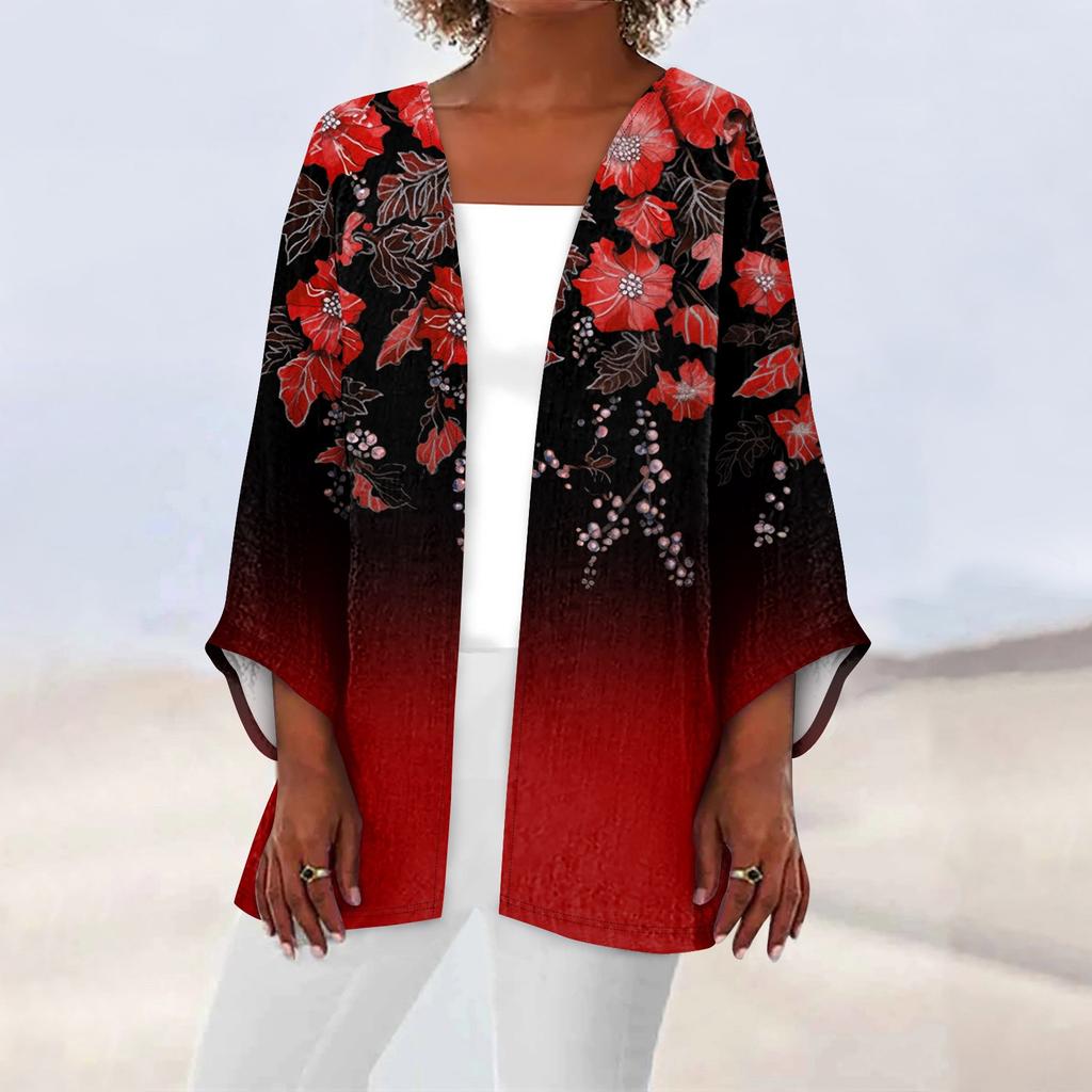 Women's Casual Fashion Retro Printed Lightweight Medium Length Jacket Cardigan