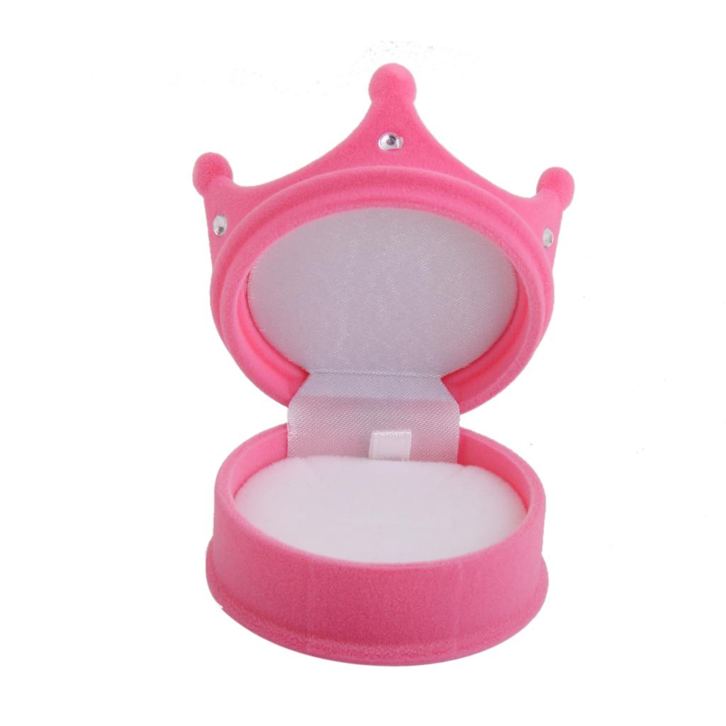 Velvet Cute Crown Shaped Ring Earrings Jewelry Display Box Organiser Storage Case Wedding Engagement