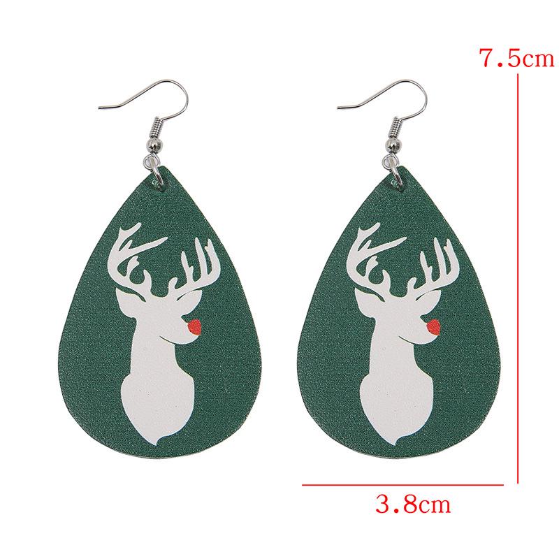 Cross-border Christmas Reindeer Teardrop Leather Earrings - Women's Cute Studs