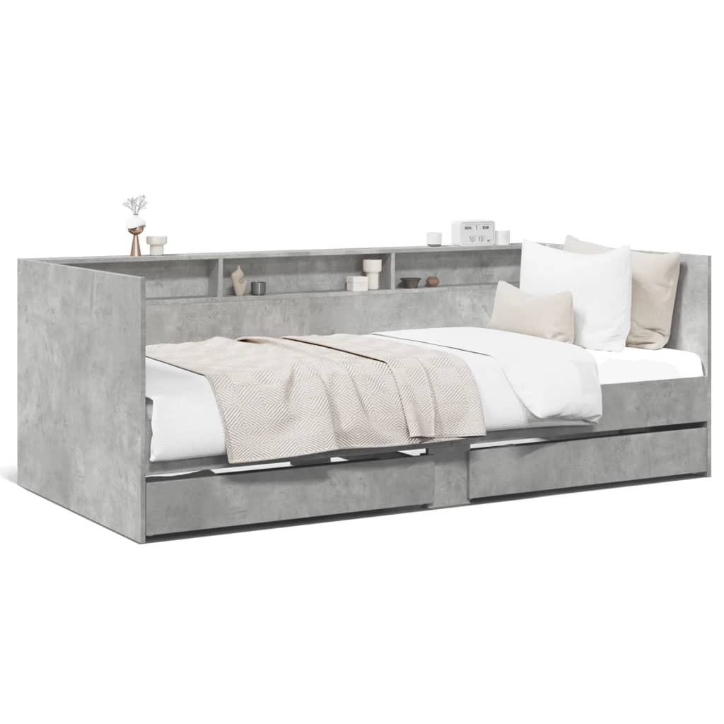 Daybed with Drawers Without Mattress Concrete Gray 100x200 cm