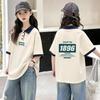 Trendy Girls' Cotton Polo Shirt - Summer 2026 Patchwork Lapel Short Sleeve Tee for Medium and Large Children
