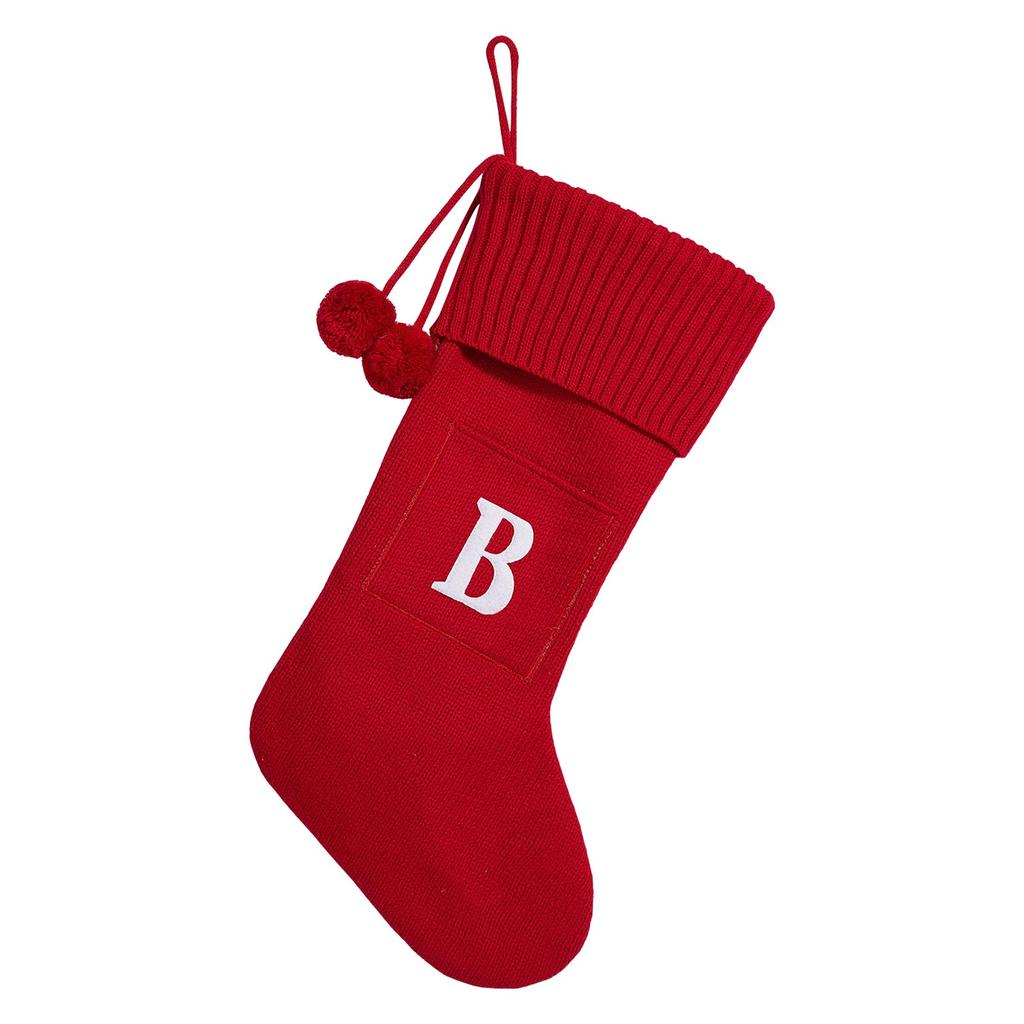 Christmas 26 Large Letter Socks Pendant Decoration Knitted Embroidered Gift Bag (Red) Cute Red Christmas Tree Hanging Sock Decor