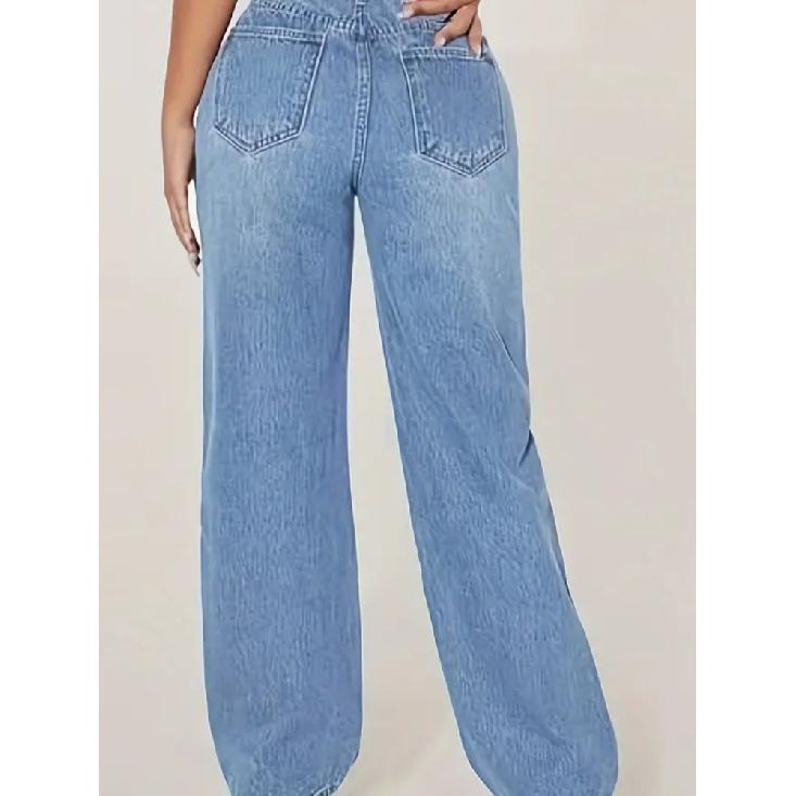 Mom Jeans Dámské Džínové Kalhoty Široké Nohavice Dlouhé Kalhoty Dírky Vysoký Pas Rovné Kalhoty Y2k Streetwear Práce Prošívané Ležérní Punk