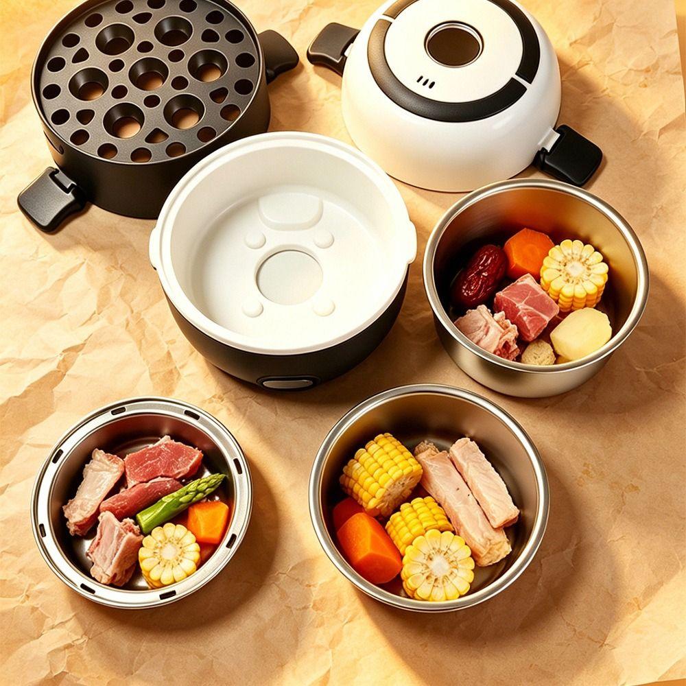 Stainless Steel Thermal Food Container Travel Portable Heater Food Warmer Steamer  Car Use