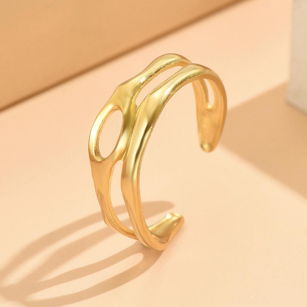 Cross-border Irregular Shaped Hollow Stainless Steel Adjustable Gold Plated Ring