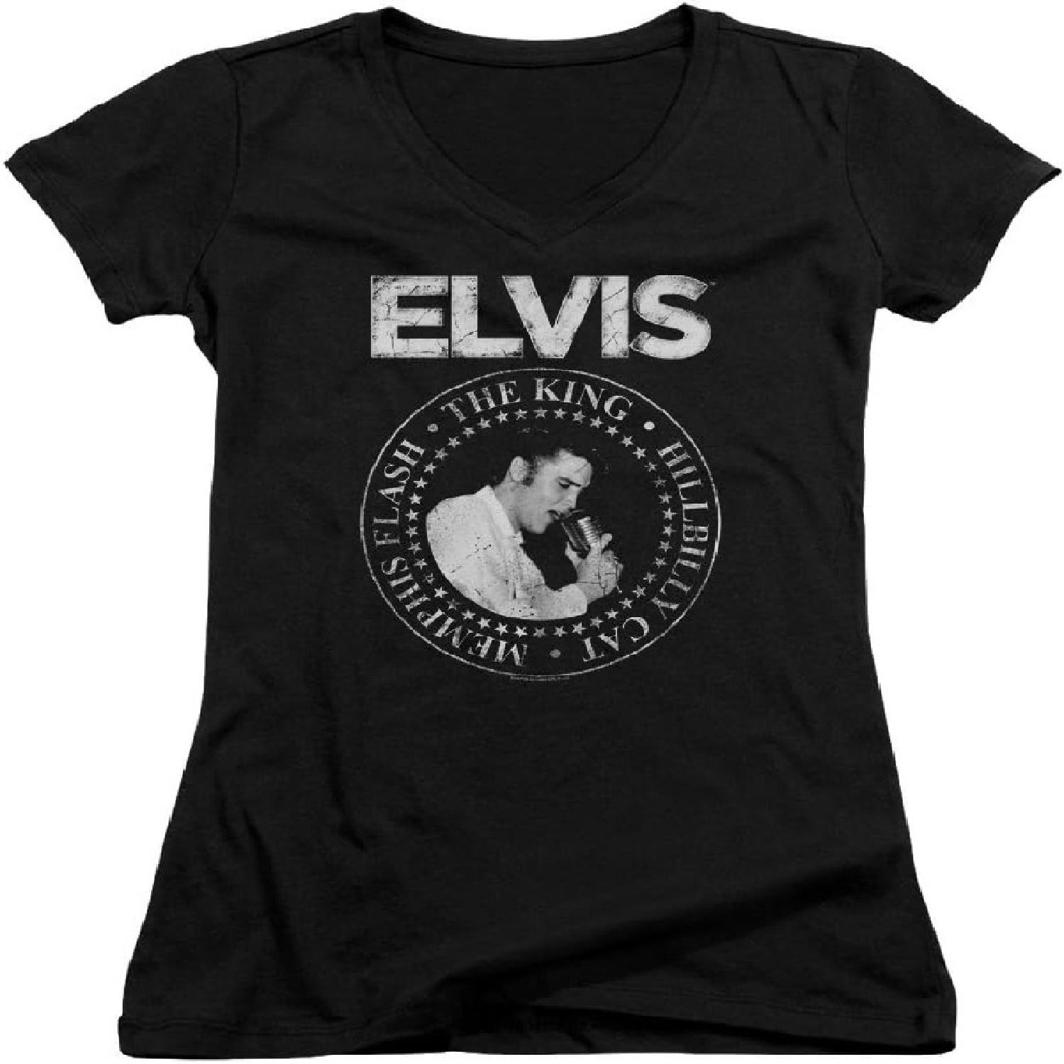 Elvis Presley - Juniors Rock King V-Neck T-Shirt S