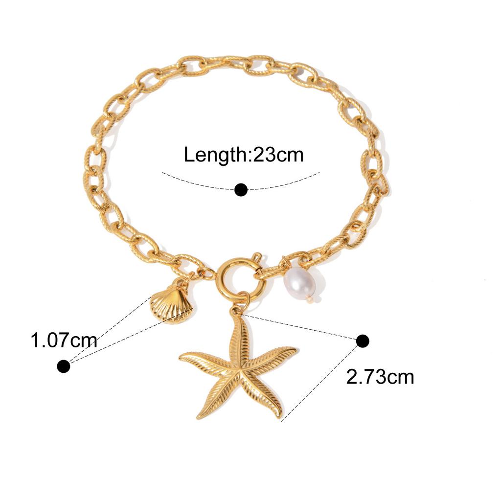 Yori Minimalist Stainless Steel Pearl Conch Shell Starfish Drop Bracelet for Women Rust Proof Distinctive Jewelry 2025