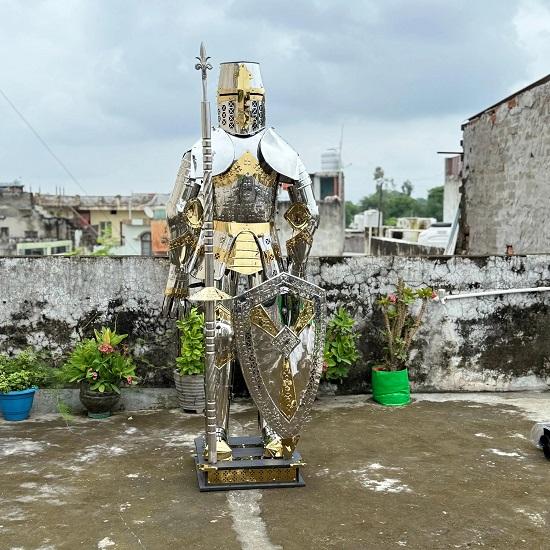 

Medieval Crusader Knight Full Body Armor Polished Stainless Steel Suit with Stand for LARP, Cosplay, Display Reenactment