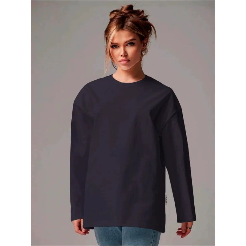 Long Sleeve Cotton T-shirt Top Fashion New Arrival Solid Color Loose Long Sleeves Cotton T-shirt Top