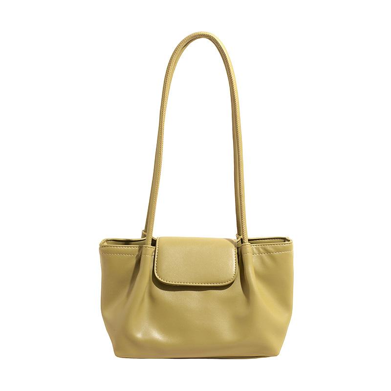 Minimalist Leather Shoulder Bag for Women with Flap Cover Long Strap Elegant Daily Carry Bag