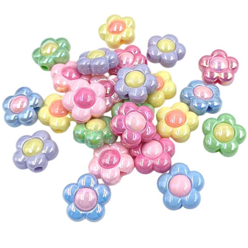 Hanmade 16mm Two Color Beads Jewelry Accessories Fashion 10Pcs Beaded Material Dazzle UV Plated DIY Bracelet Necklace Acrylic Flower