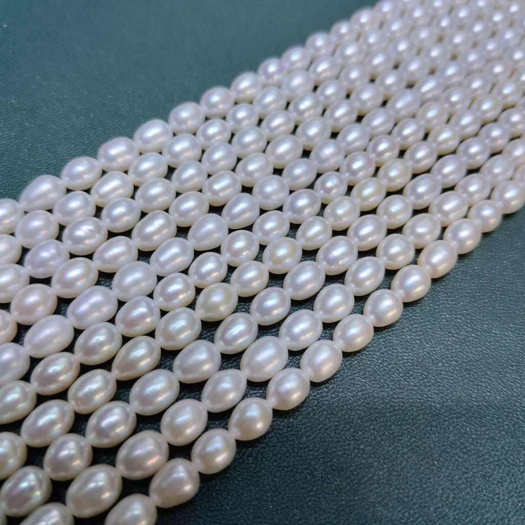 Strong Luster 3-7mm Freshwater Pearl Rice Bead Loose Necklace Choker DIY Sweater Chain