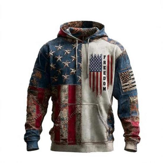 Men's Retro American Flag Print Hoodie
