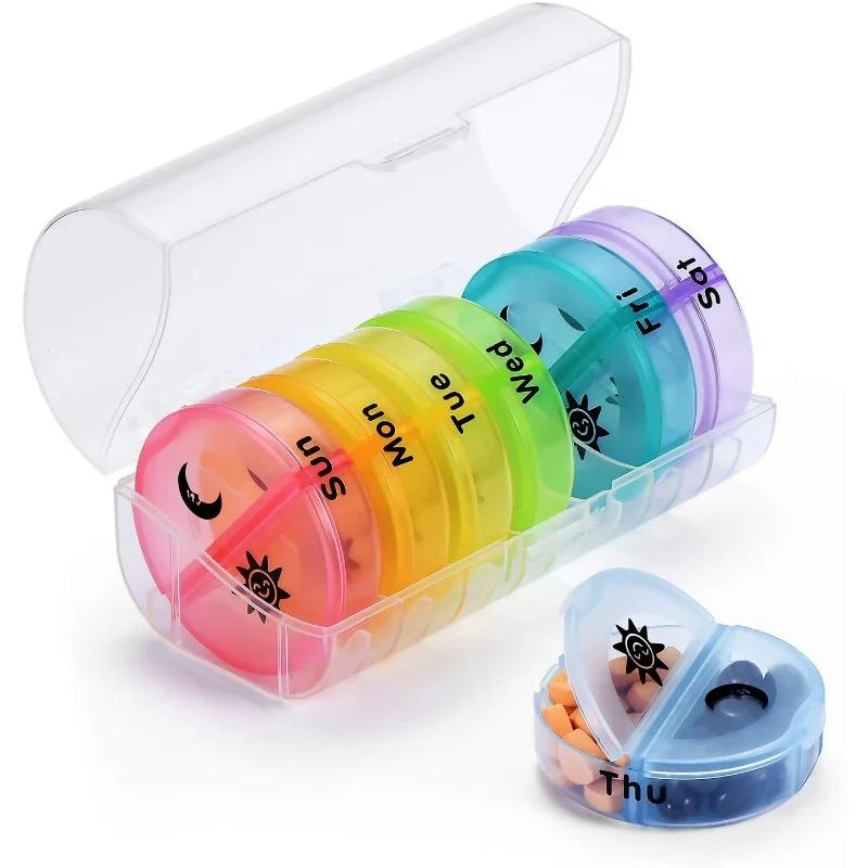 Seven-day 14-compartment Color Pill Box Easy To Carry Multi-functional Compartment Pill Box Waterproof Sealed Compartment