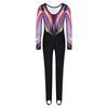Mädchen Ganzkörper Strass-Leotard Rundhalsausschnitt Langarm Kontrastfarben-Print Steg-Jumpsuit für Gymnastikwettkampf Training