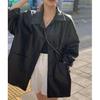 Women's Fall Black PU Leather Jacket Ladies Lapel Causal Single-breasted Tops