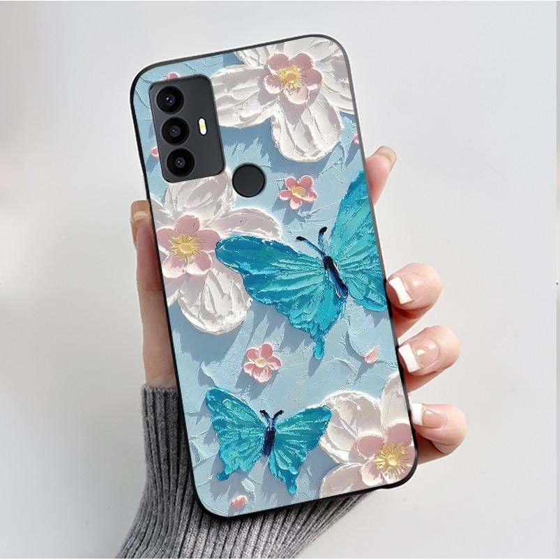 For TCL 30 SE 30E 306 305 Case 6165D 6102H 6102A 6102D Phone Cover Fashion Butterfly Flowers Black Soft Silicone Casing Bumper