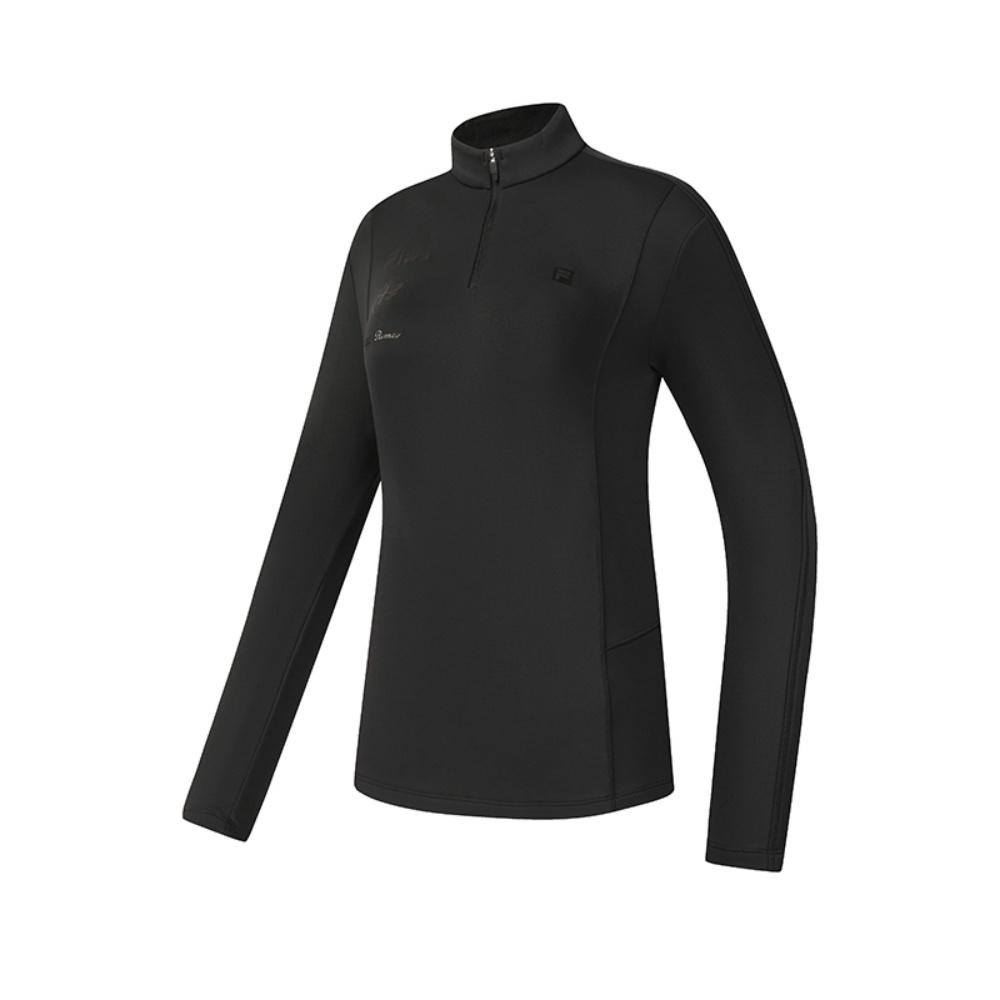 Fila Fleece Lined Warm Fashion Slim Fit Simple Casual Sports Knit Long Sleeve T-Shirt Women Tops Deep-Black A11W546204FBK