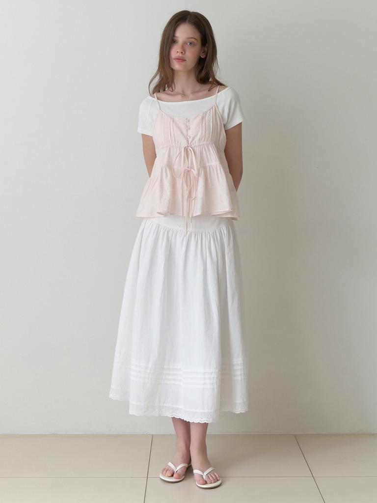 Liel Vale Lace Pintuck Skirt (White)