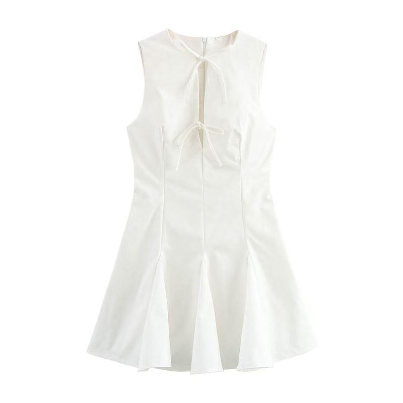

Cross-Border European and American Style Fashionable Wide-Hemmed Sleeveless Short Dress with Bow Decoration for Women Summer Dresses White S