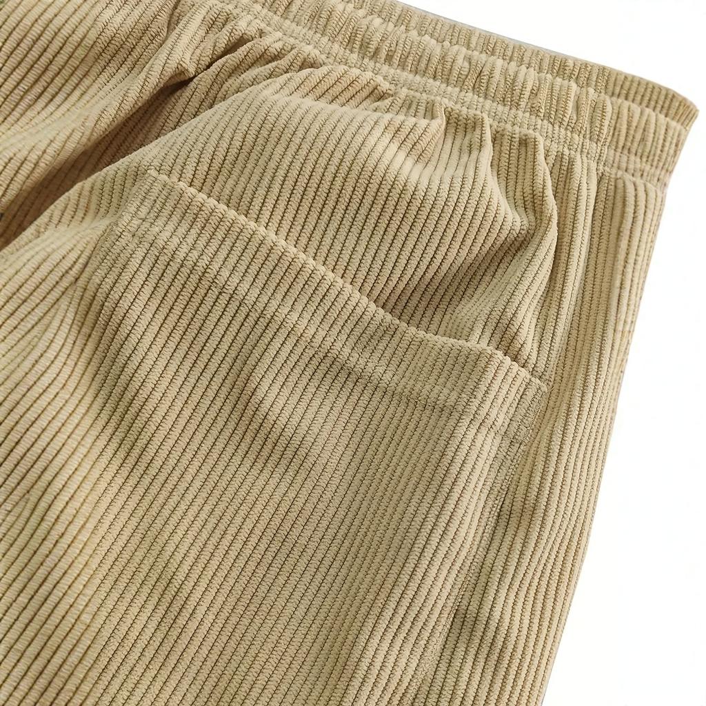 Men'S Corduroy Straight Leg Pants with Drawstring Waist, Pockets, and Logo Design - Stretchy, Casual Fit for Everyday Wear, Spri