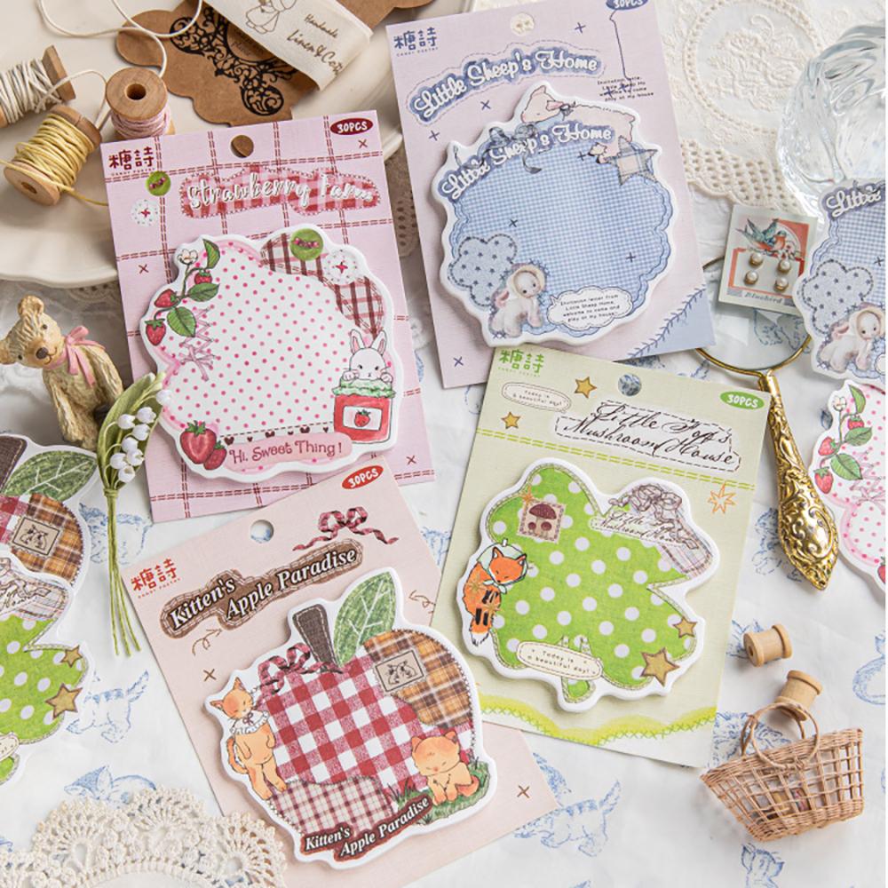 30 sheets Retro Patchwork Convenience Sticker Penny's Handmade Box Series Student Office Message Memo Memo