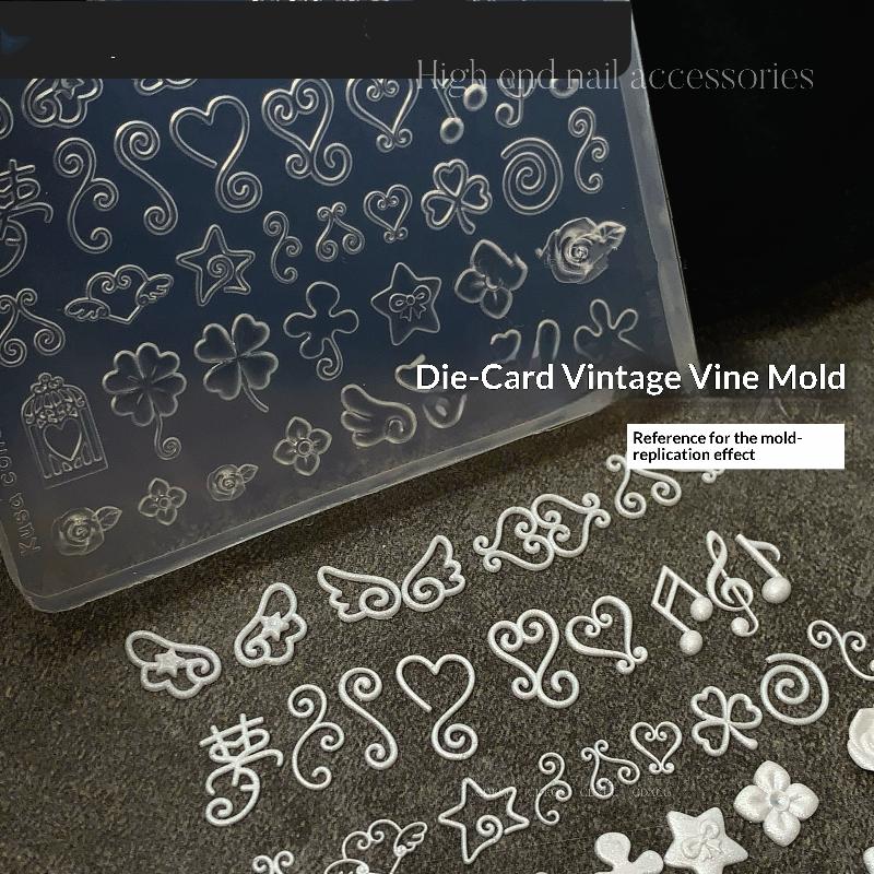 1Pcs Manicure Multi Shapes Vine Small Model 3D Four Leaf Clover Flower Note Wings Nail Art Silicone Mold Diy Nail Art Supplies