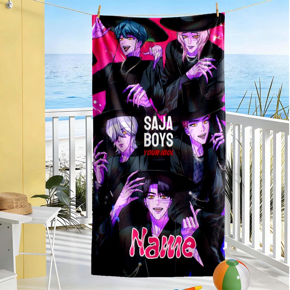 Saja Boys: Urban Elegance Customize Your Name Beach Towel Super Soft Microfiber Quickdry Fabric
