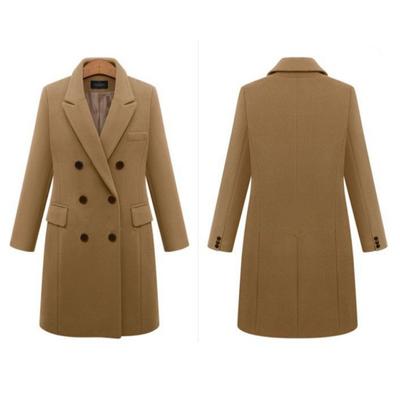 Осінньо-зимове вовняне жіноче пальто середньої та великої довжини великого розміру двобортне вовняне пальто