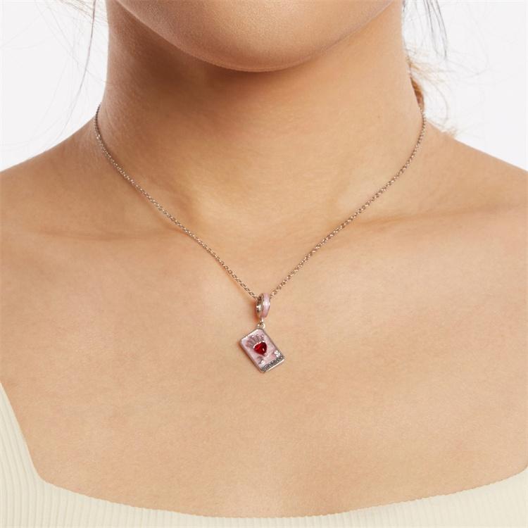Custom Silver 925 Glass Bling Bulk Keychain Charm Unique Red Jewelry Making Bangle Sorority Tarot pink Enamel Bracelet Charms