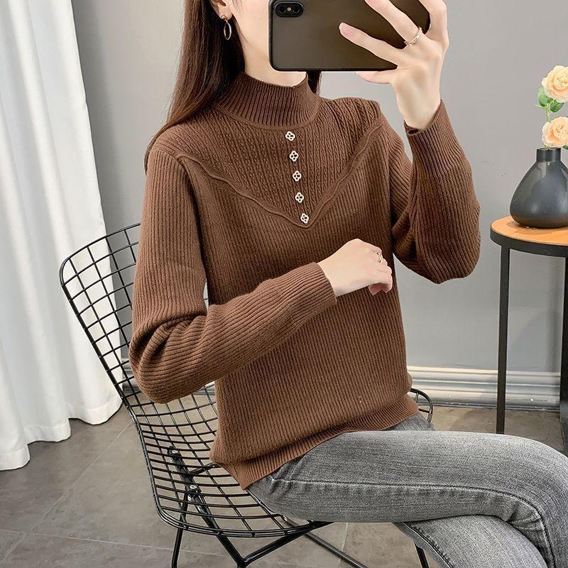 Damen Einteiliger Samtpullover mit Verdicktem Samtfutter und Halbhohem Kragen Pullover Slim und Warm Strickpullover Top für Herbst und Winter