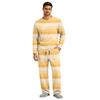 Men's Long Sleeve Pajama Set with Button Crotch and Elastic Drawstring Waist Pants for Home Loungewear