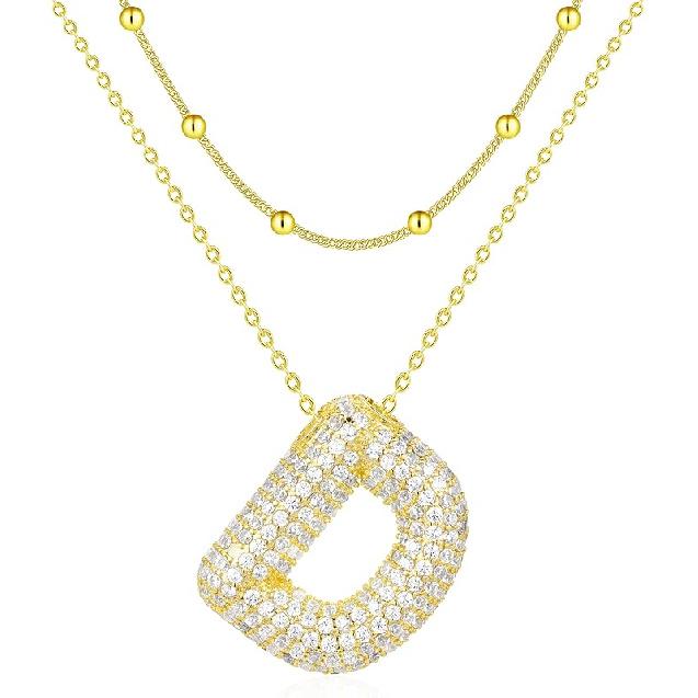 gelbesty Gold Bubble Letter Necklaces for Women,Initial Layered 14K Gold Plated Dainty Balloon Choker Necklace,Trendy Cute Chunky Cubic Zirconia Gold
