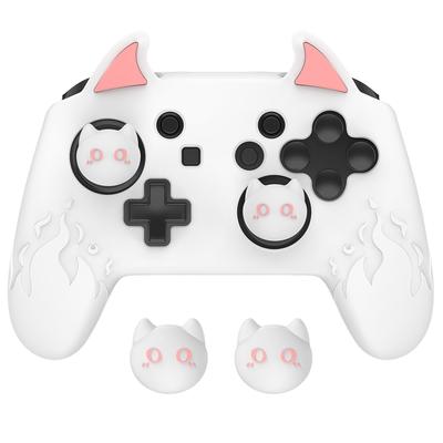 PlayVital Cute Demon Silicone Grip Cover for Nintendo Switch Pro Controller Joystick Cap and Sticker Seal Included [White]