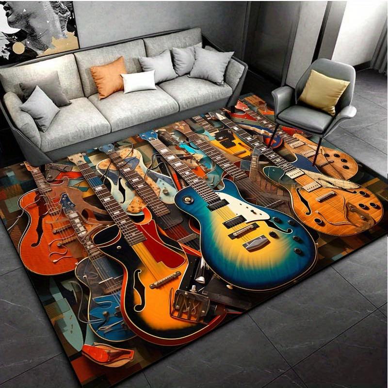3D Guitar Print Flannel Rug - Luxurious Anti-Slip Carpet for Living Room, Bedroom & Laundry Room, Machine Washable 40x60cm
