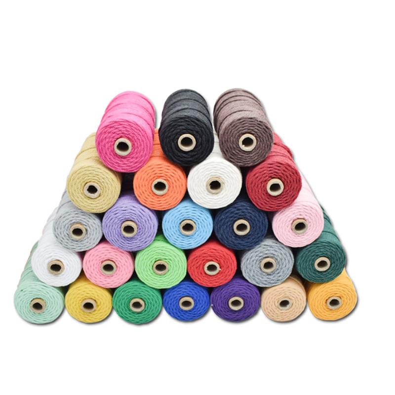 High Tenacity 3mm Thick Colored Twisted Macrame Eco-Friendly Cotton String Cord Rope Roll for Garment & Shoes Handbag Making