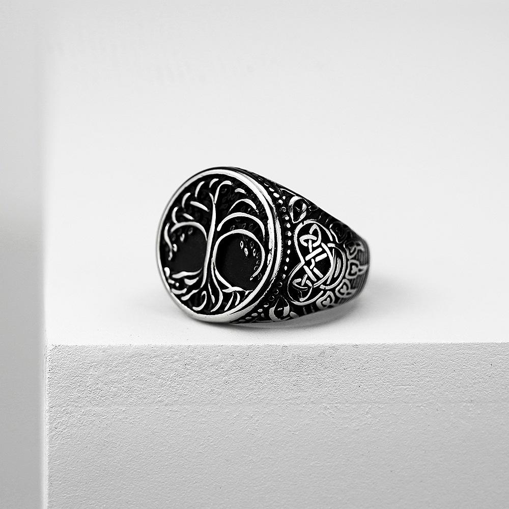 Vintage Stainless Steel Men's Ring Viking Tree of Life Celtic Knot Band