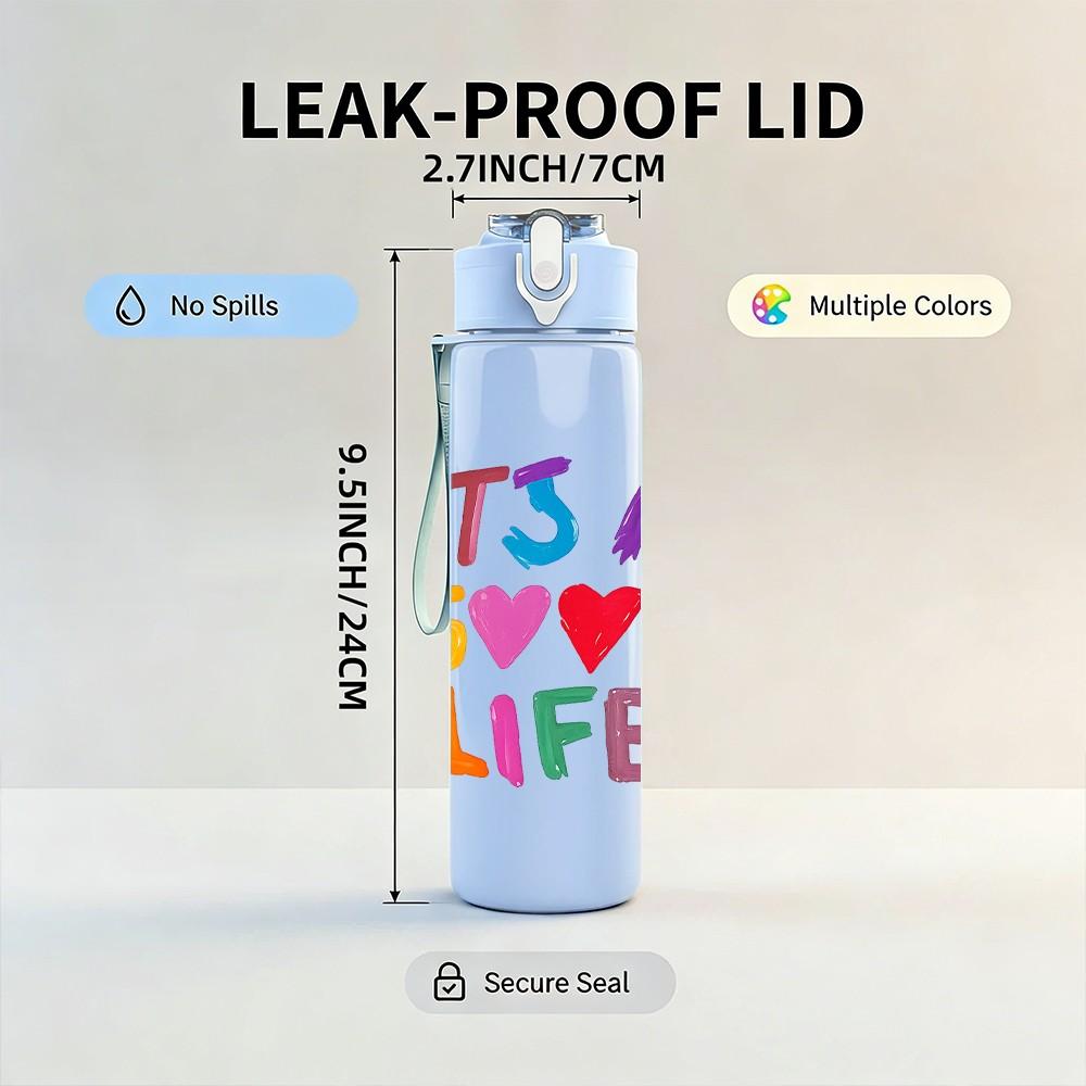 1PC Its A Good Life Colorful Text Print 750ml Color Plastic Sports Water Bottle Leakproof Flip Straw Lid Suitable for Sports Office Home Use