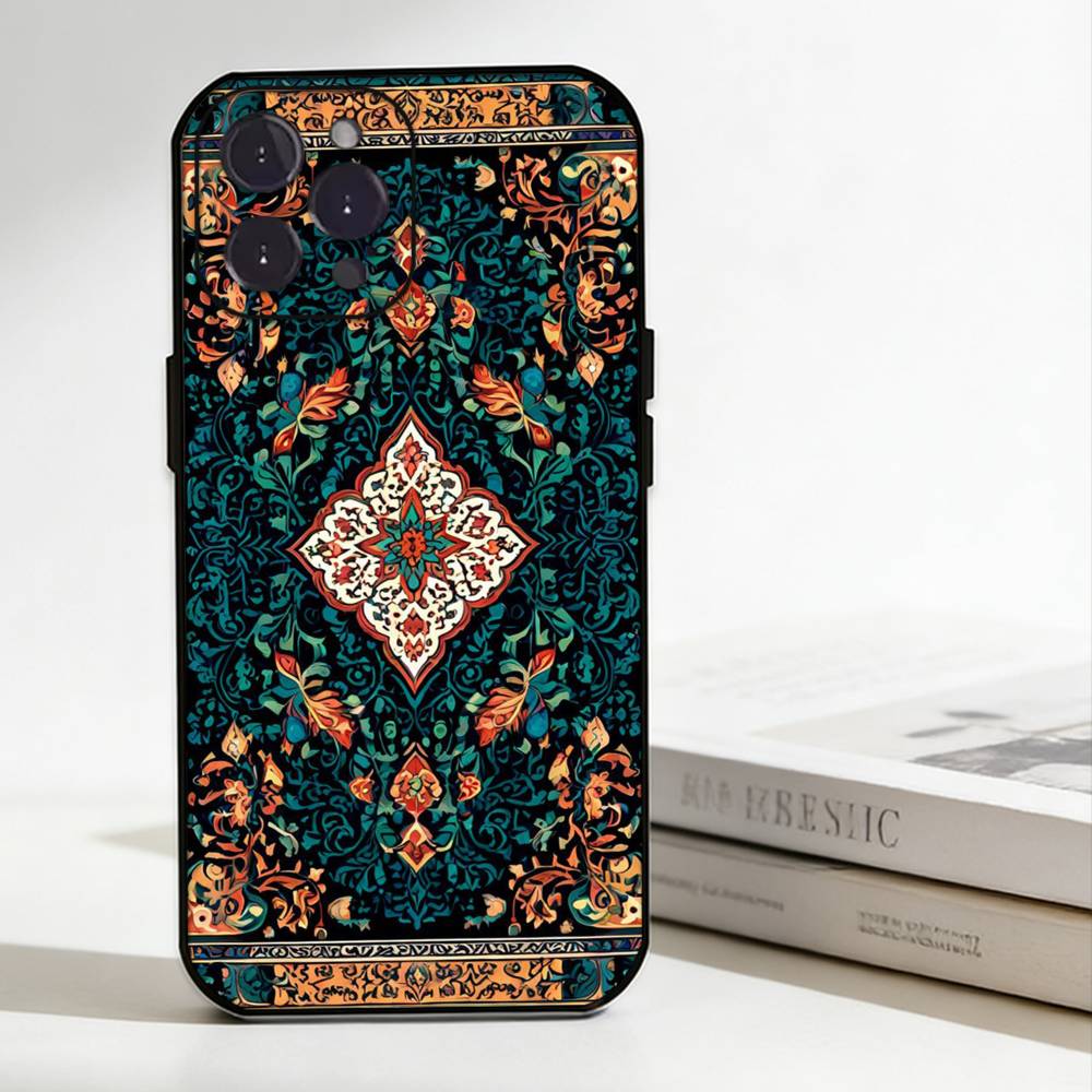 Persian Carpet Floral Pattern Phone Case Silicone Black Soft For IPhone 17,16,15,14,13,12,11,SE,Plus Pro Max