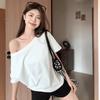 Women's Summer 2025 White Off-Shoulder Short Sleeve T-Shirt - Stylish, Slimming, One-Shoulder Design, High-End Fashion.