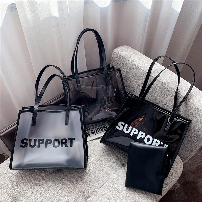 Spring and Summer Transparent Bag New Trendy Fashion Shoulder Women's Bag Casual Versatile Commuter Jelly Tote Bag