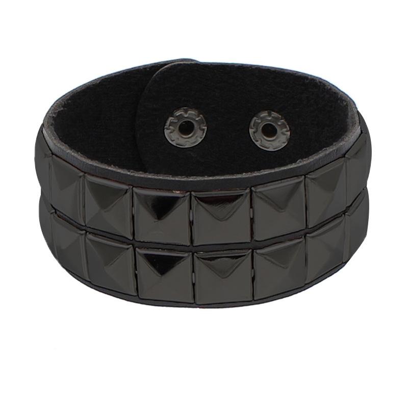 New Unique 3 Row Cuspidal Spikes Rivet Stud Wide Cuff Leather Punk Gothic Rock Unisex Bangle Bracelet Men Jewelry