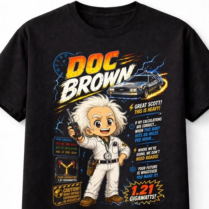 Doc Brown Back to the Future DeLorean Sci Fi Retro Unisex TShirt S