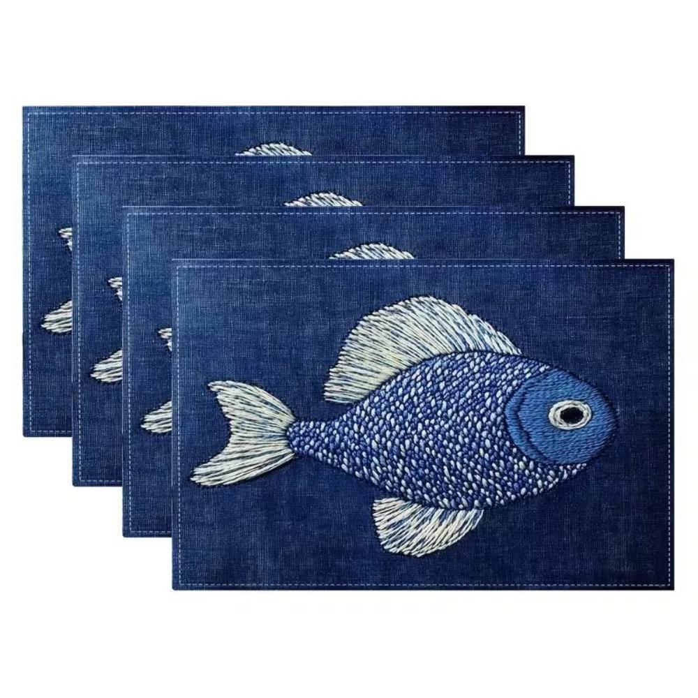 4PCS Non-Slip Dining Mat 2D Table Mat Household Heat Insulation Pad Table Decor Style D